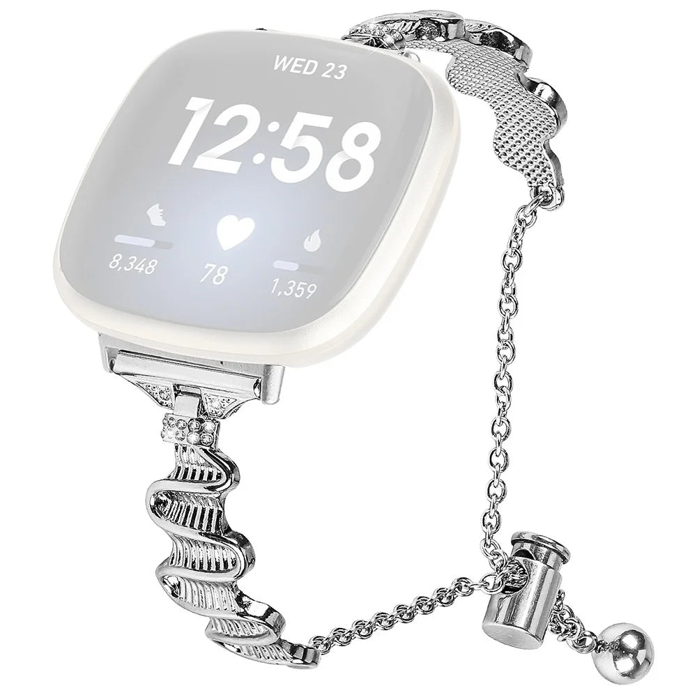 For Fitbit Sense / Versa 3 Stainless Steel Watch Band Rhinestones Decor Bracelet Strap Replacement - Silver - 1