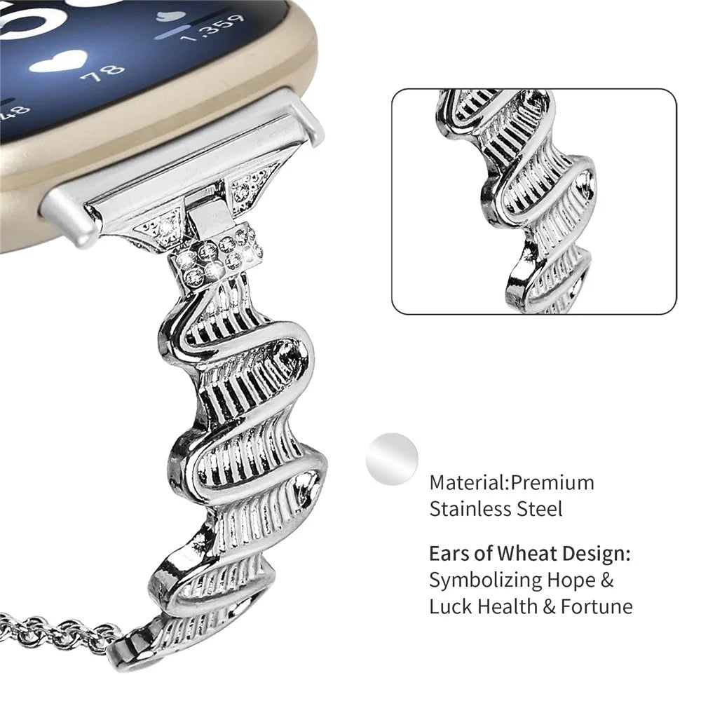For Fitbit Sense / Versa 3 Stainless Steel Watch Band Rhinestones Decor Bracelet Strap Replacement - Silver - 3