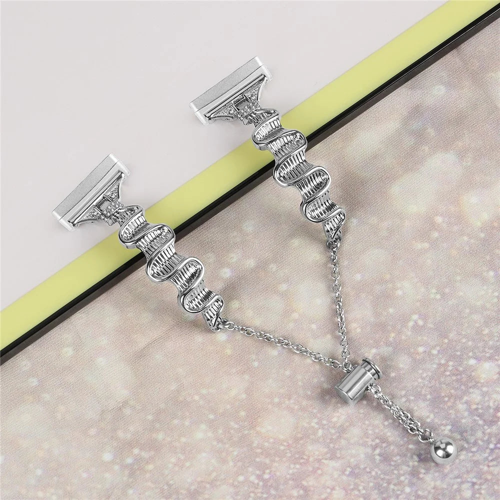 For Fitbit Sense / Versa 3 Stainless Steel Watch Band Rhinestones Decor Bracelet Strap Replacement - Silver - 4