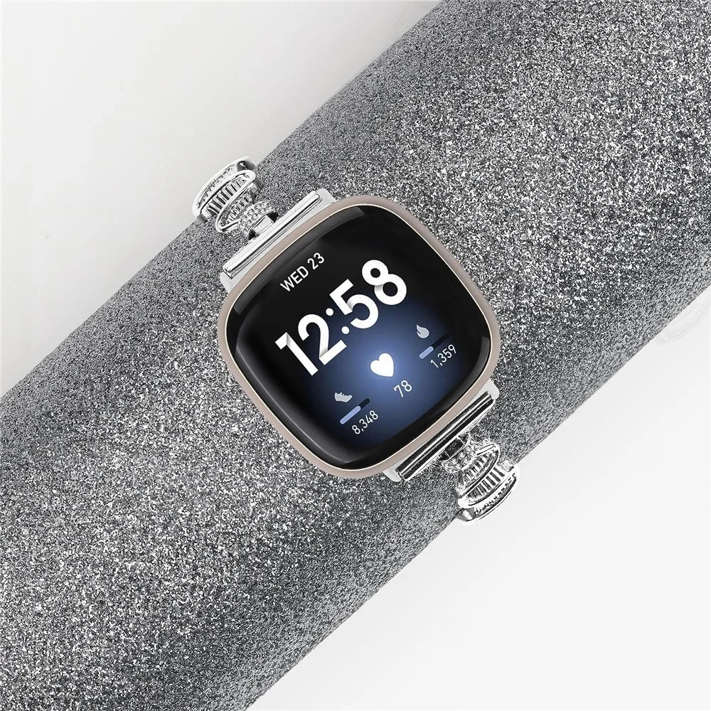 For Fitbit Sense / Versa 3 Stainless Steel Watch Band Rhinestones Decor Bracelet Strap Replacement - Silver - 5