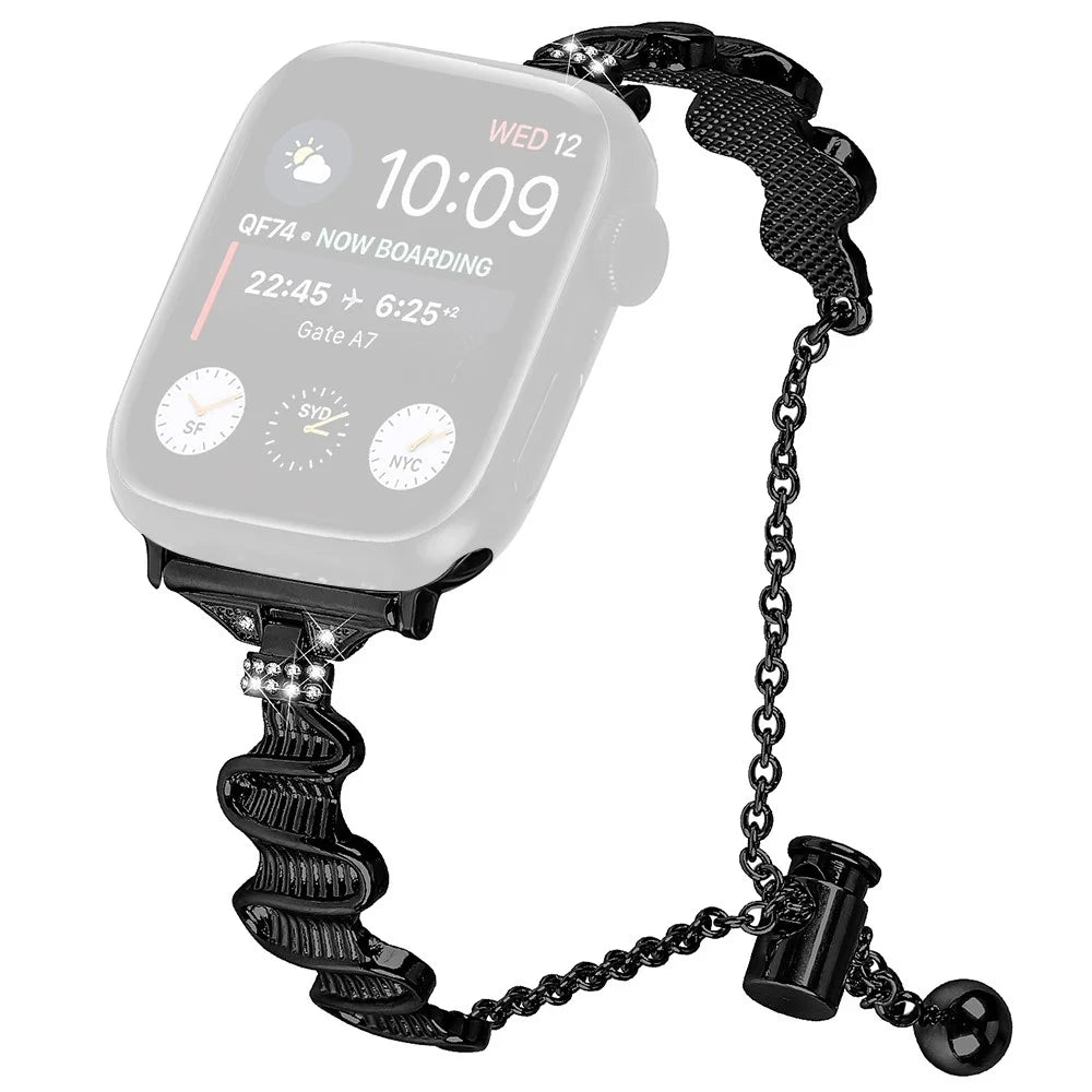 For Apple Watch Ultra 3 2 1 49mm / Series 11 10 46mm / 9 8 7 45mm / SE3 SE2 SE 6 5 4 44mm / 3 2 1 42mm Alloy Watch Band - Black - 1