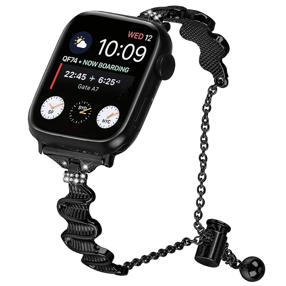 Watch Strap for Apple Watch Series 11 10 42mm / 9 8 7 41mm / SE3 SE2 SE 6 5 4 40mm / 3 2 1 38mm Alloy Strap Bracelet Watchband - Black - 2