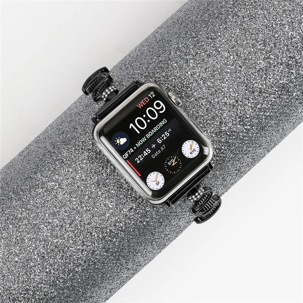 Watch Strap for Apple Watch Series 11 10 42mm / 9 8 7 41mm / SE3 SE2 SE 6 5 4 40mm / 3 2 1 38mm Alloy Strap Bracelet Watchband - Black - 5