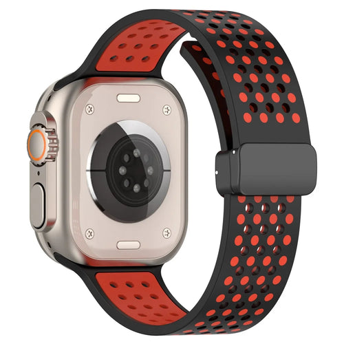 Silicone Watch Bands for Apple Watch Series 11 10 42mm / 9 8 7 41mm / SE3 SE2 SE 6 5 4 40mm / 3 2 1 38mm Dual-Color Magnetic Strap - Black+Red - 1