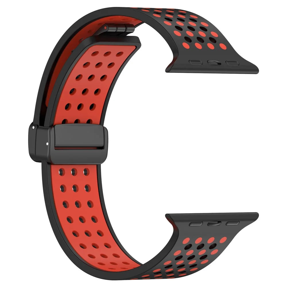 Silicone Watch Bands for Apple Watch Series 11 10 42mm / 9 8 7 41mm / SE3 SE2 SE 6 5 4 40mm / 3 2 1 38mm Dual-Color Magnetic Strap - Black+Red - 3