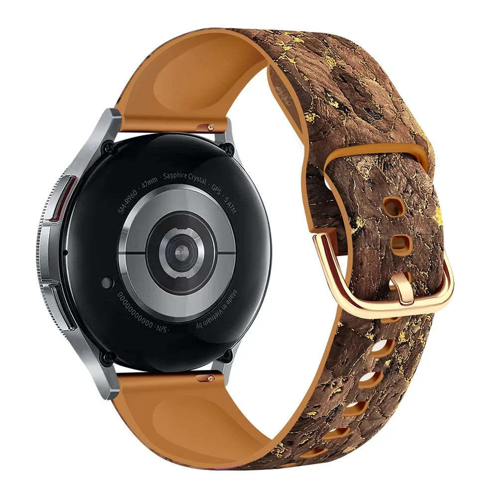 20mm Watch Band for Samsung Galaxy Watch6 Classic 43mm 47mm / Watch6 40mm 44mm Genuine Tree Leather+TPE Strap - Style A - 1