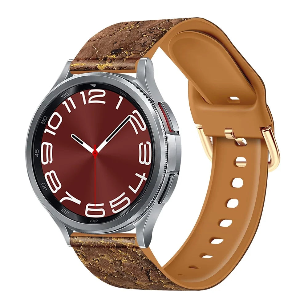 20mm Watch Band for Samsung Galaxy Watch6 Classic 43mm 47mm / Watch6 40mm 44mm Genuine Tree Leather+TPE Strap - Style A - 4