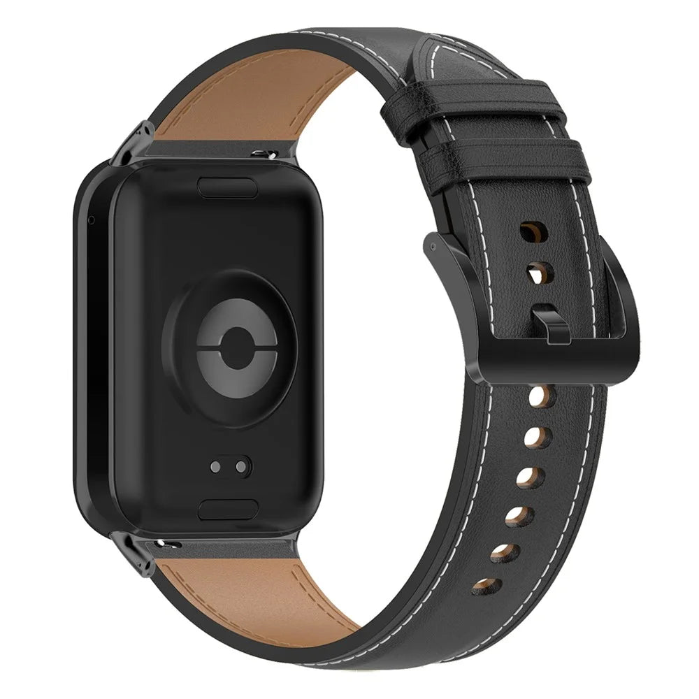 For Xiaomi Smart Band 10 Pro / 9 Pro / 8 Pro / Redmi Watch 6 / 5 / 4 Watch Band Genuine Cowhide Leather Buckle Watch Strap - Black - 1