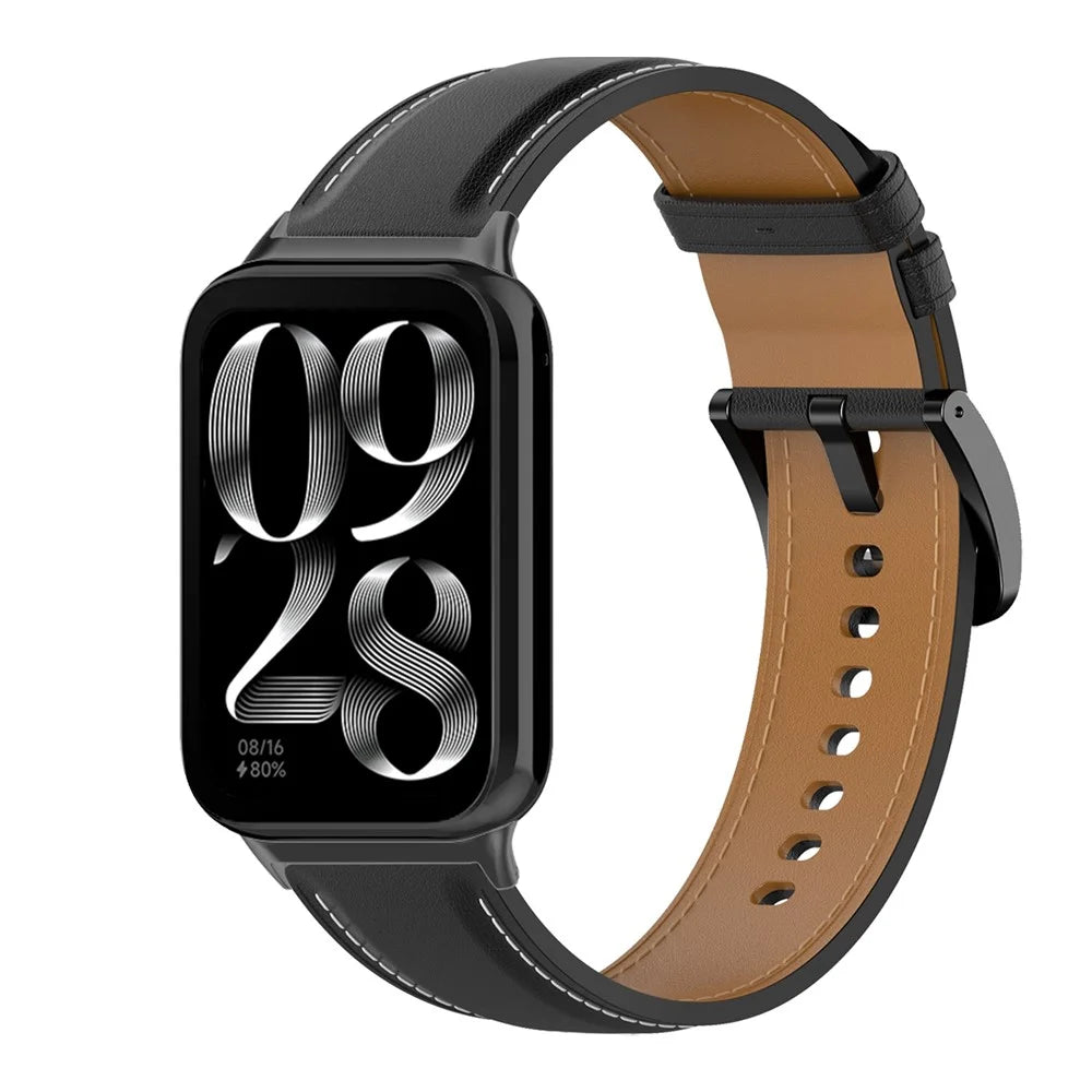 For Xiaomi Smart Band 10 Pro / 9 Pro / 8 Pro / Redmi Watch 6 / 5 / 4 Watch Band Genuine Cowhide Leather Buckle Watch Strap - Black - 2