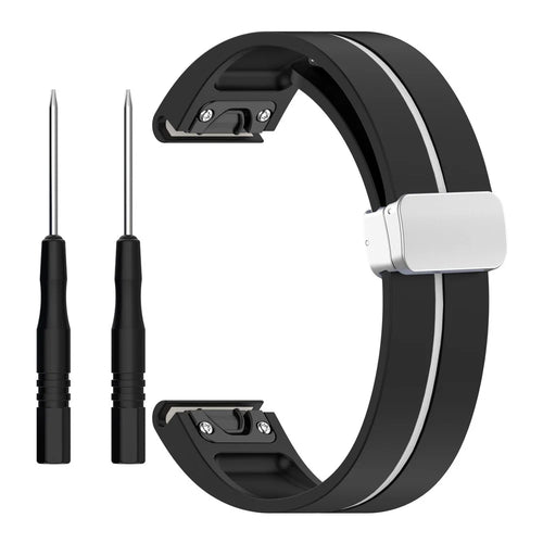 For Garmin Descent MK3 43mm / MK3i 43mm /  Fenix 7S / 6S / 5S Magnetic Watchband 20mm Silicone Watch Strap with Silver Buckle - Black / White - 1
