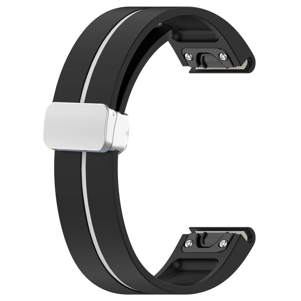 For Garmin Descent MK3 43mm / MK3i 43mm /  Fenix 7S / 6S / 5S Magnetic Watchband 20mm Silicone Watch Strap with Silver Buckle - Black / White - 2
