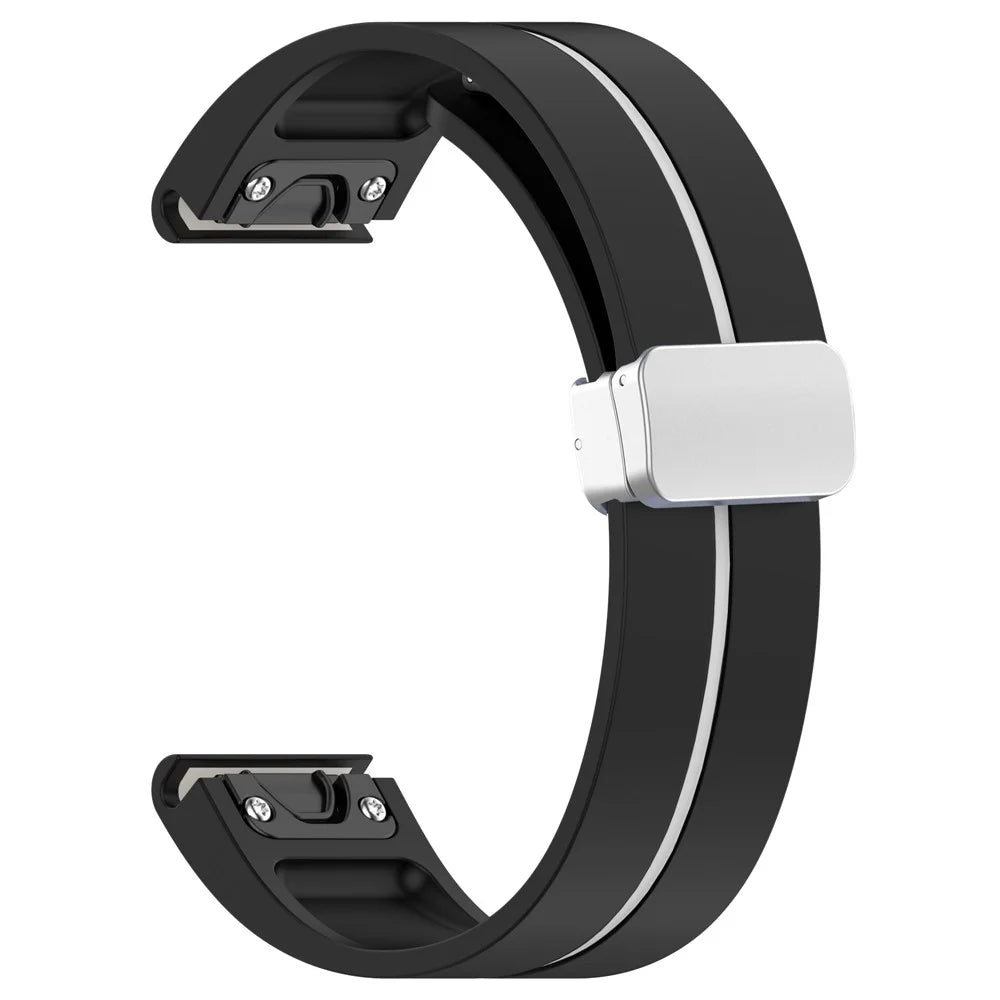 For Garmin Descent MK3 43mm / MK3i 43mm /  Fenix 7S / 6S / 5S Magnetic Watchband 20mm Silicone Watch Strap with Silver Buckle - Black / White - 3