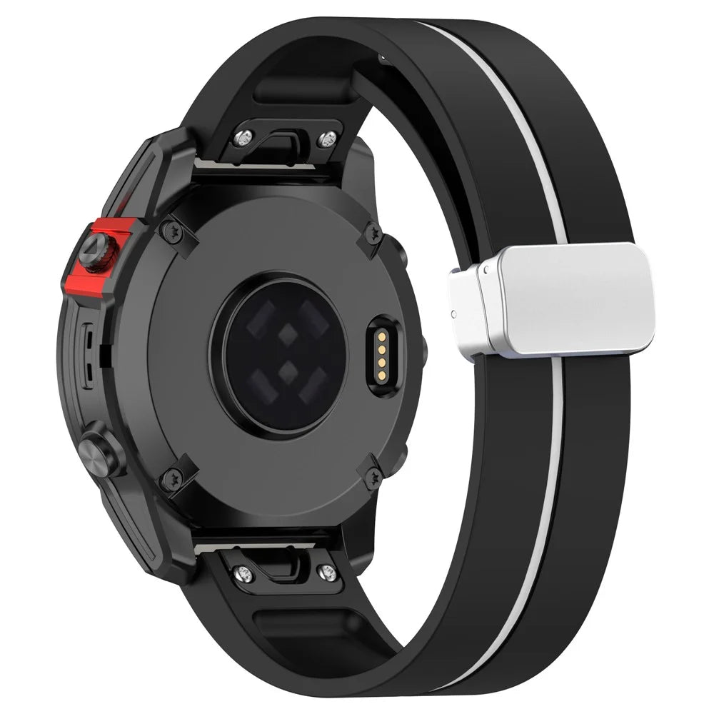 For Garmin Descent MK3 43mm / MK3i 43mm /  Fenix 7S / 6S / 5S Magnetic Watchband 20mm Silicone Watch Strap with Silver Buckle - Black / White - 6