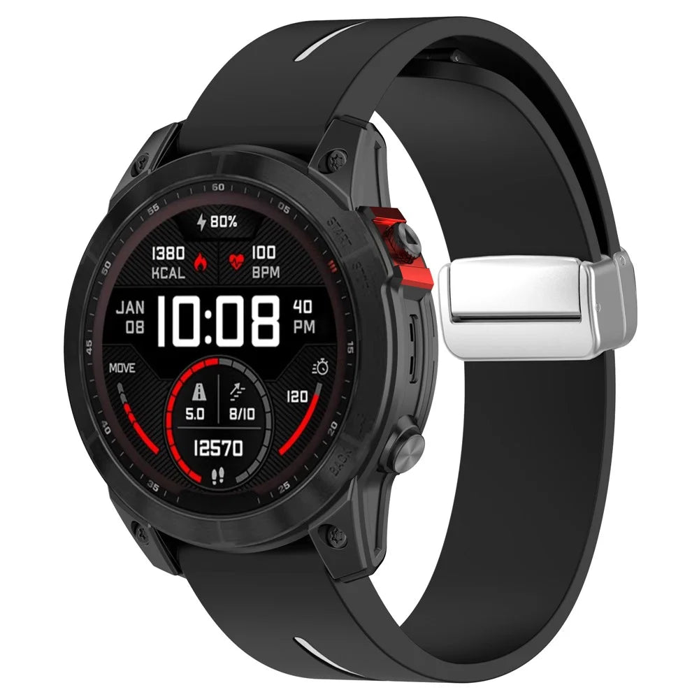 For Garmin Descent MK3 43mm / MK3i 43mm /  Fenix 7S / 6S / 5S Magnetic Watchband 20mm Silicone Watch Strap with Silver Buckle - Black / White - 7