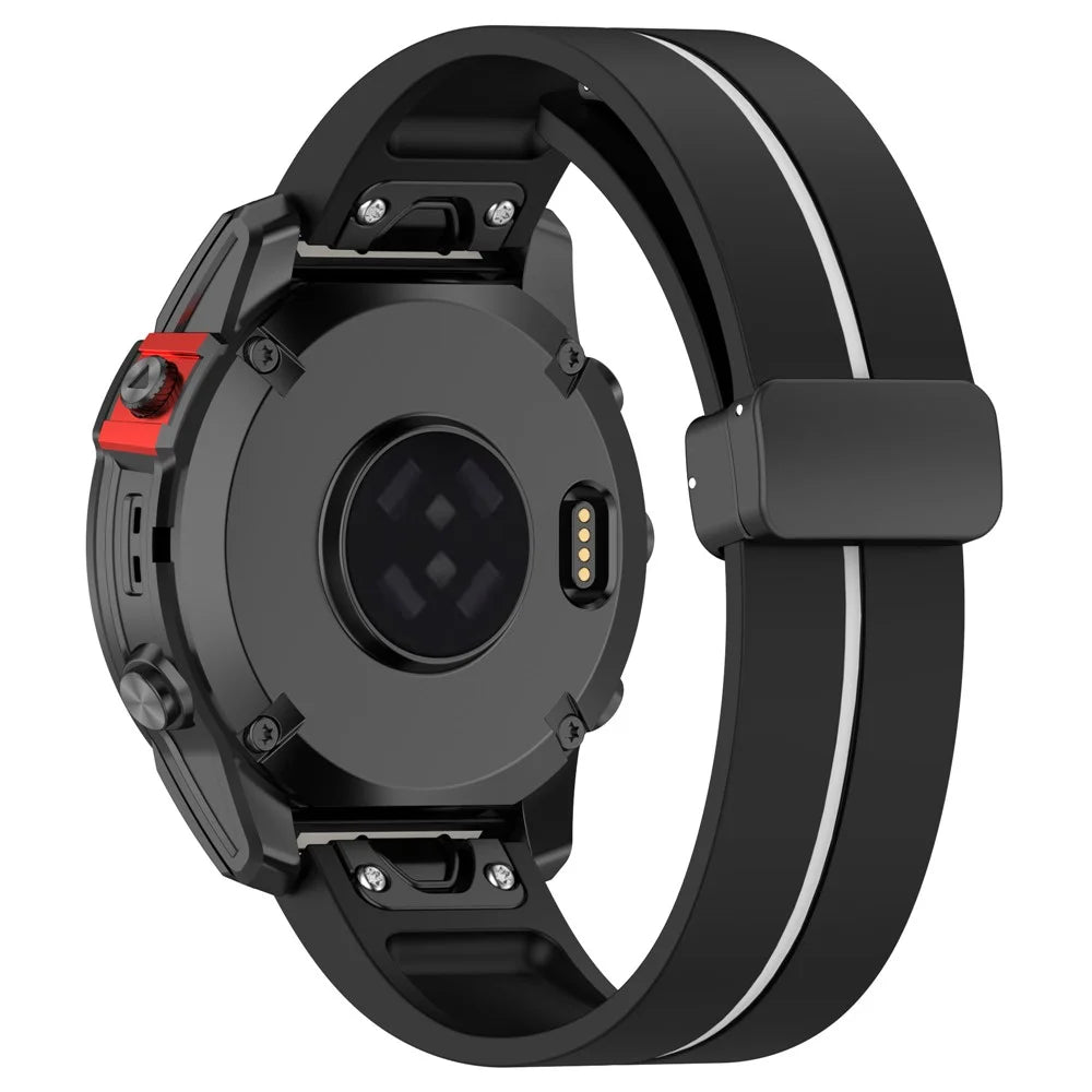 For Garmin Forerunner 570 47mm / Fenix 8 47mm / Fenix 7 / 6 / 5 / 7 Pro 47mm Silicone Strap Dual Color 22mm Magnetic Watch Band - Black / White - 6