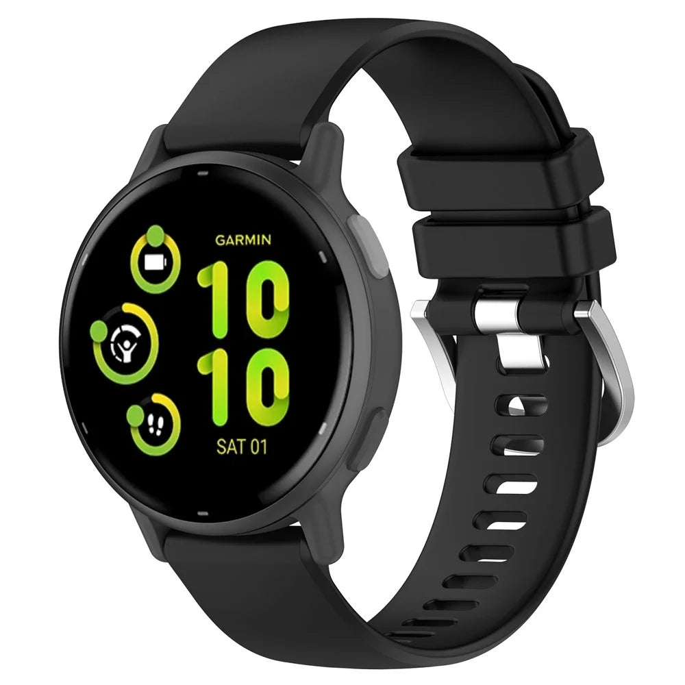 For Garmin vivoactive 5 / GarminActive 5 Watch Band 20mm Silicone Strap with Steel Buckle - Black - 5