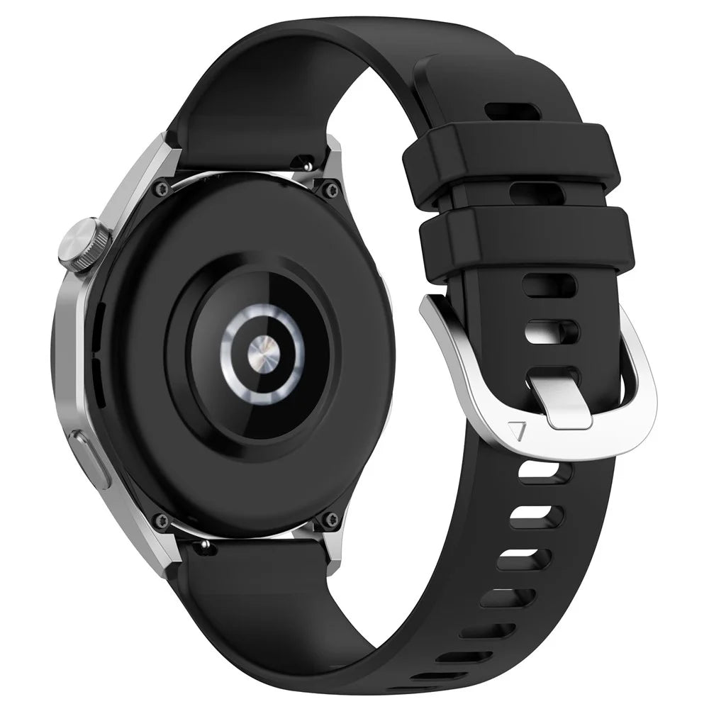 For Huawei Watch GT 5 Pro 42mm / GT 5 41mm / GT 4 41mm / Garmin Venu 3S 18mm Watch Strap Liquid Silicone Wrist Band with Steel Buckle - Black - 1