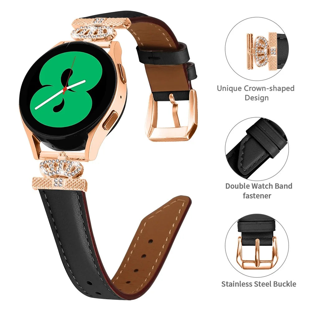 For Huami Amazfit Cheetah Pro Rose Gold Buckle 20mm Watch Band Crown Rhinestone Watch Strap - Black - 3