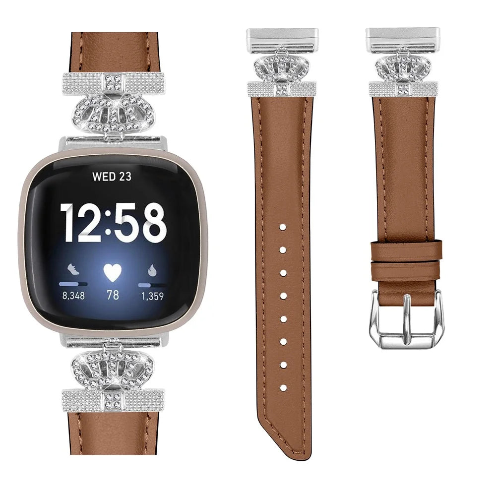 For Fitbit Versa 3 / 4 / Sense 2 Watch Band Crown Connector Replacement Strap with Silver Buckle - Brown - 2