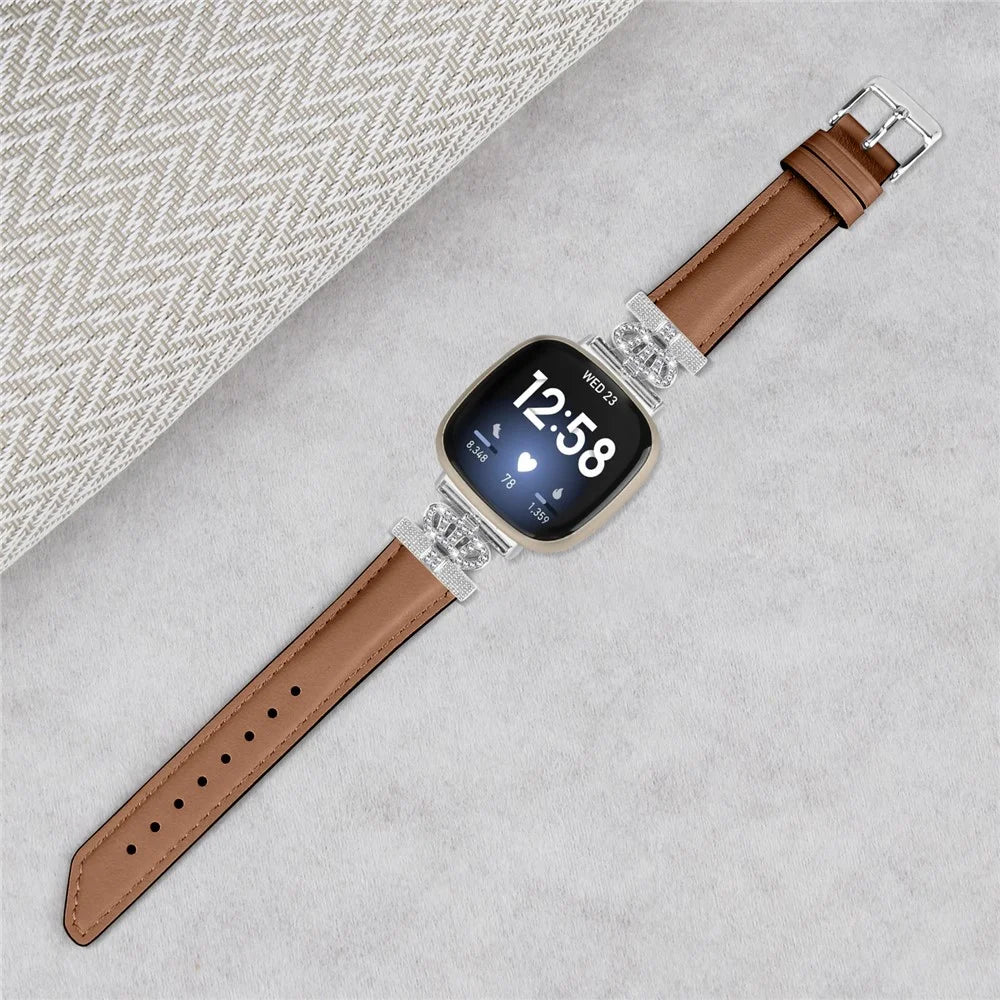 For Fitbit Versa 3 / 4 / Sense 2 Watch Band Crown Connector Replacement Strap with Silver Buckle - Brown - 4
