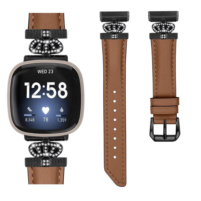 For Fitbit Versa 3 / Versa 4 / Sense / Sense 2 Black Buckle Watch Strap Genuine Cowhide Leather Wristband - Brown - 2