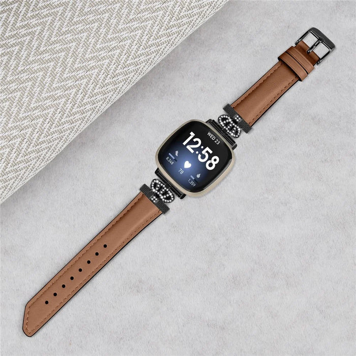For Fitbit Versa 3 / Versa 4 / Sense / Sense 2 Black Buckle Watch Strap Genuine Cowhide Leather Wristband - Brown - 4