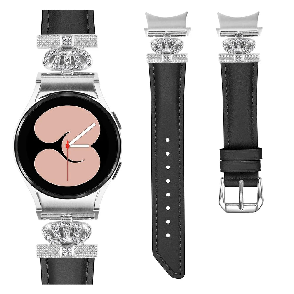 Wristband for Samsung Galaxy Watch6 40mm 44mm / Watch6 Classic 43mm 47mm Rhinestone Crown Connector Watch Strap with Silver Buckle - Black - 2