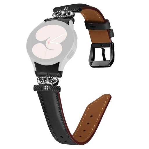 Black Buckle Band for Samsung Galaxy Watch6 40mm 44mm / Watch6 Classic 43mm 47mm Rhinestone Crown Connector Watch Strap Bracelet - Black - 1
