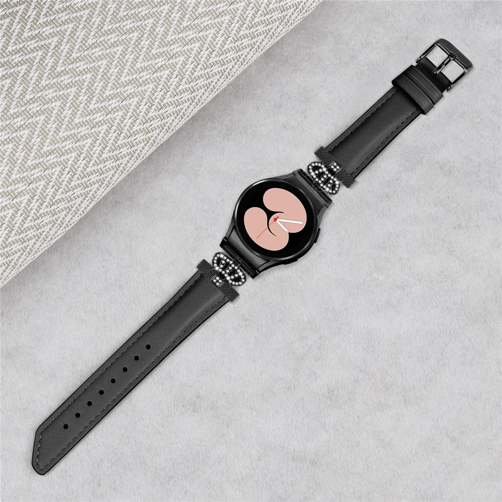 Black Buckle Band for Samsung Galaxy Watch6 40mm 44mm / Watch6 Classic 43mm 47mm Rhinestone Crown Connector Watch Strap Bracelet - Black - 4