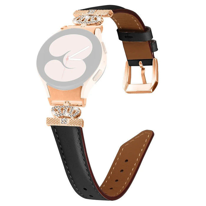 Watch Band for Samsung Galaxy Watch6 40mm 44mm / Watch6 Classic 43mm 47mm Rhinestone Crown Connector Bracelet with Rose Gold Buckle - Black - 1