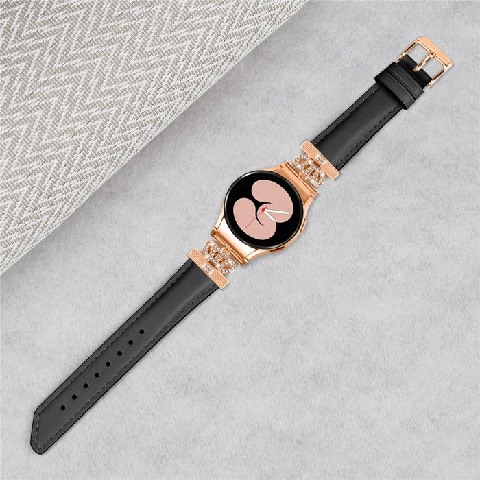 Watch Band for Samsung Galaxy Watch6 40mm 44mm / Watch6 Classic 43mm 47mm Rhinestone Crown Connector Bracelet with Rose Gold Buckle - Black - 4