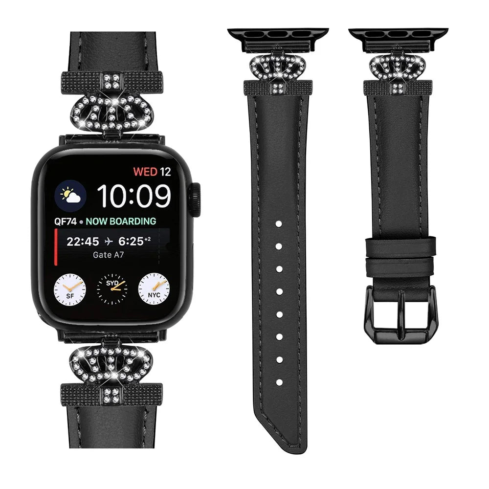 Watch Band for Apple Watch Ultra 3 2 1 49mm / Series 11 10 46mm / 9 8 7 45mm / SE3 SE2 SE 6 5 4 44mm / 3 2 1 42mm Rhinestone Strap with Black Buckle - Black - 2