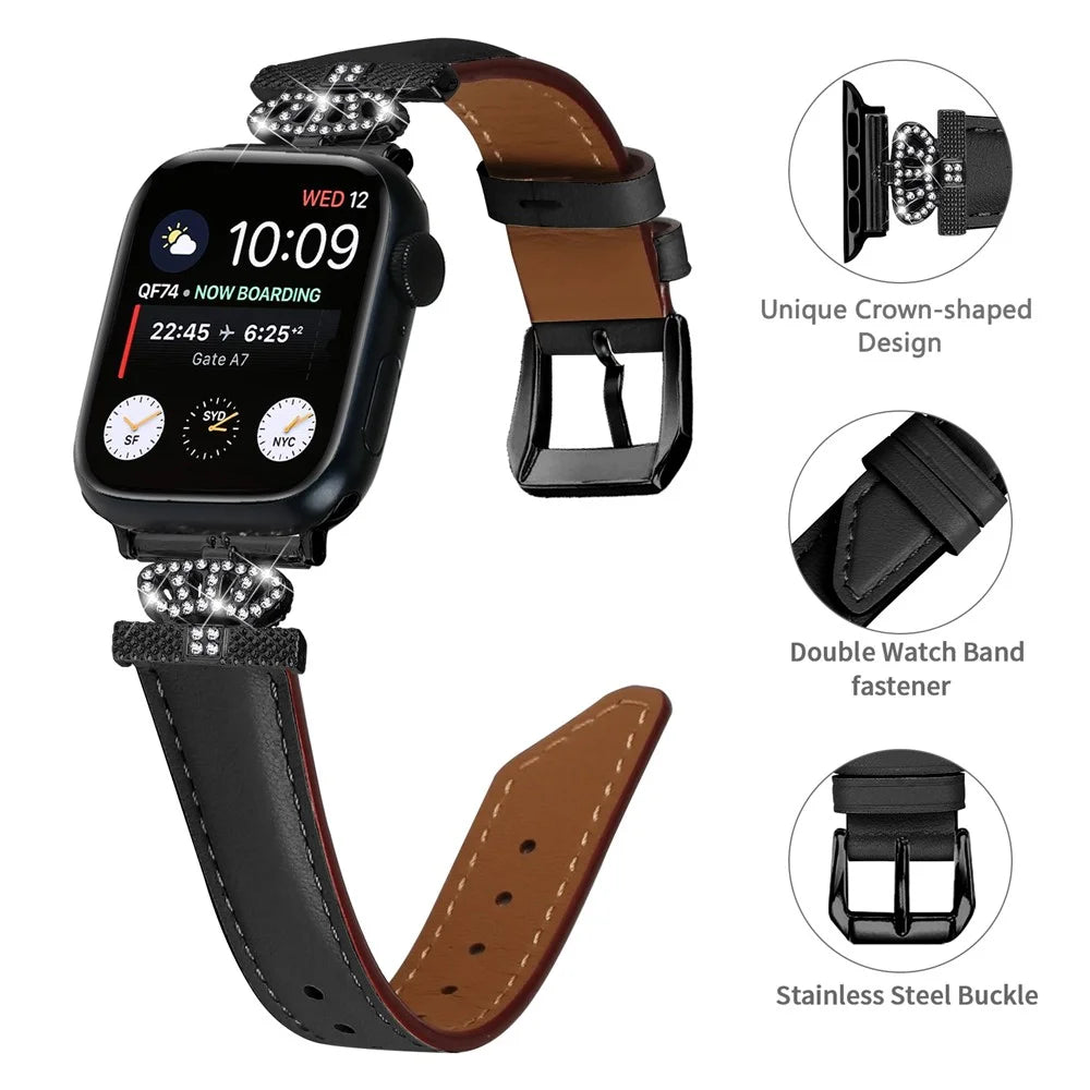 Watch Band for Apple Watch Ultra 3 2 1 49mm / Series 11 10 46mm / 9 8 7 45mm / SE3 SE2 SE 6 5 4 44mm / 3 2 1 42mm Rhinestone Strap with Black Buckle - Black - 3