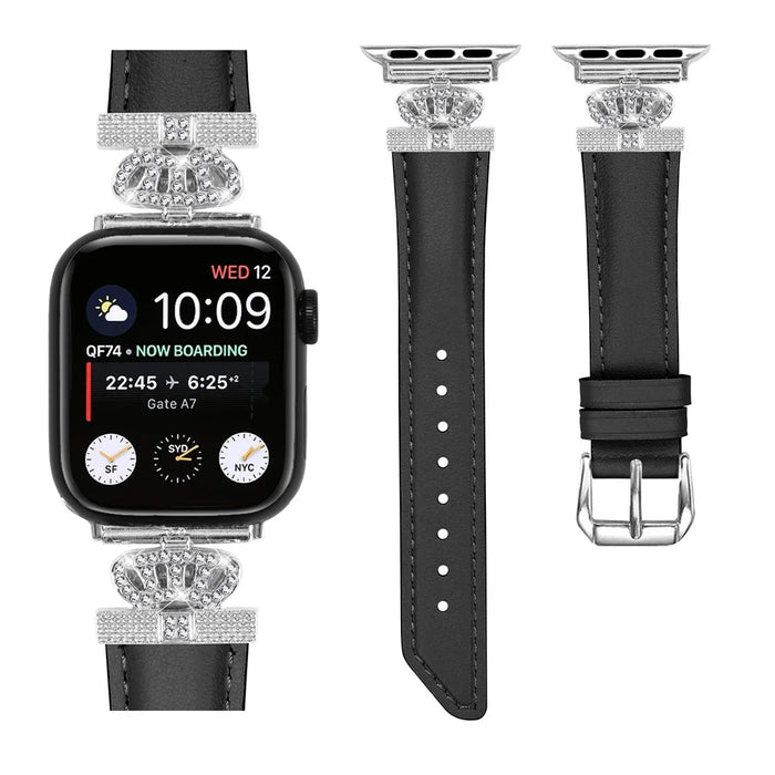 Watch Bracelet Band for Apple Watch Series 11 10 42mm / 9 8 7 41mm / SE3 SE2 SE 6 5 4 40mm / 3 2 1 38mm Rhinestone Band with Silver Buckle - Black - 2