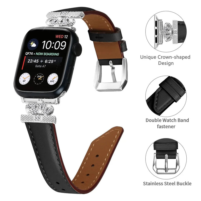 Watch Bracelet Band for Apple Watch Series 11 10 42mm / 9 8 7 41mm / SE3 SE2 SE 6 5 4 40mm / 3 2 1 38mm Rhinestone Band with Silver Buckle - Black - 3