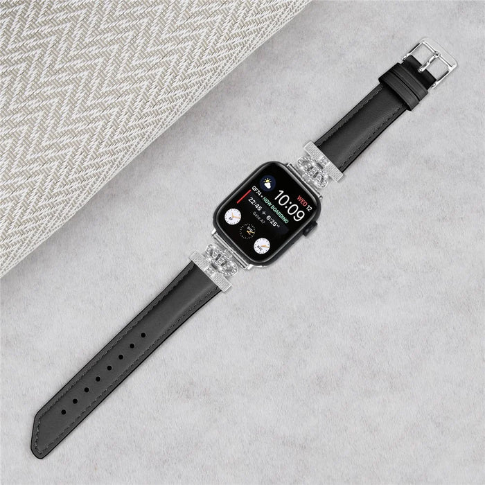 Watch Bracelet Band for Apple Watch Series 11 10 42mm / 9 8 7 41mm / SE3 SE2 SE 6 5 4 40mm / 3 2 1 38mm Rhinestone Band with Silver Buckle - Black - 4