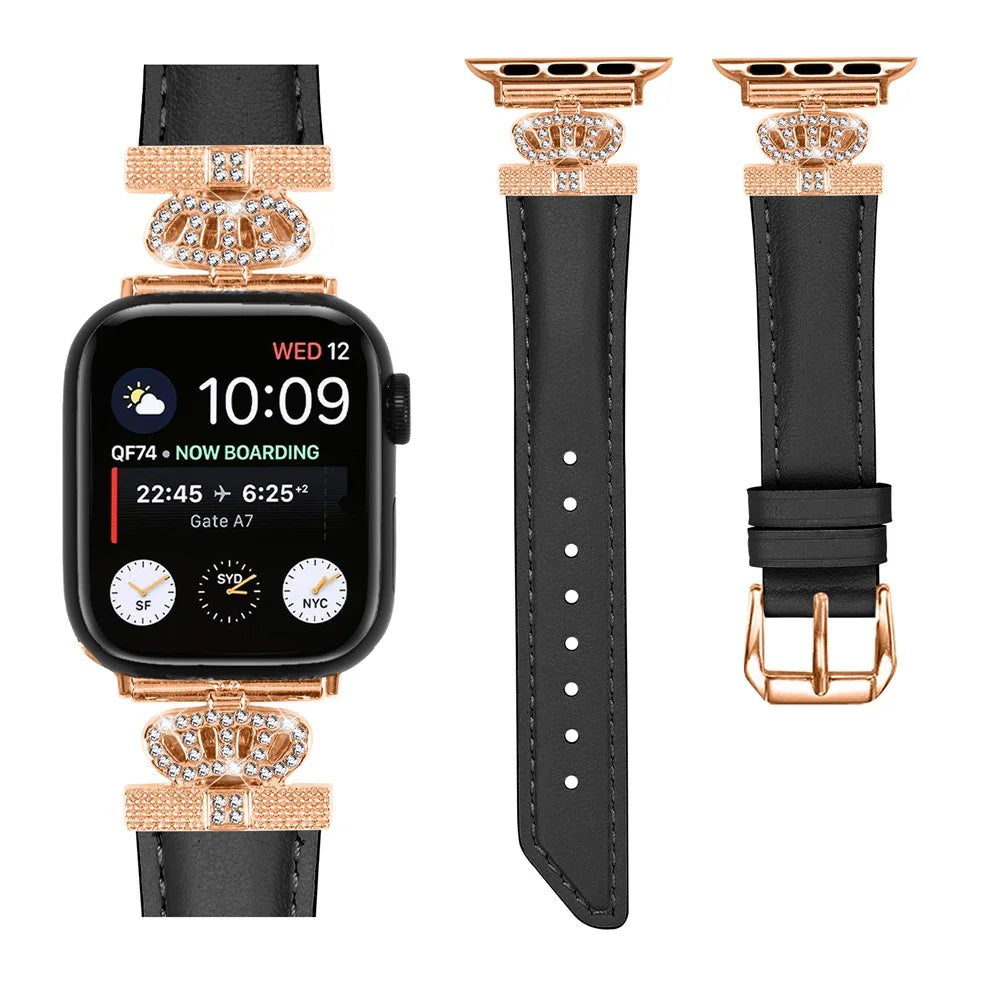 Sports Watch Band for Apple Watch Series 11 10 42mm / 9 8 7 41mm / SE3 SE2 SE 6 5 4 40mm / 3 2 1 38mm Rhinestone Strap with Rose Gold Buckle - Black - 2