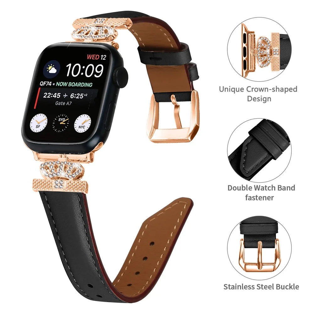 Sports Watch Band for Apple Watch Series 11 10 42mm / 9 8 7 41mm / SE3 SE2 SE 6 5 4 40mm / 3 2 1 38mm Rhinestone Strap with Rose Gold Buckle - Black - 3