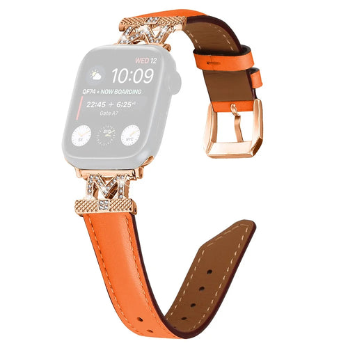 Watch Band for Apple Watch Ultra 3 2 1 49mm / Series 11 10 46mm / 9 8 7 45mm / SE3 SE2 SE 6 5 4 44mm / 3 2 1 42mm Rhinestone M-Shape Connector Strap with Rose Gold Buckle - Orange - 1