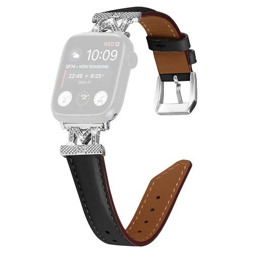 Watch Strap for Apple Watch Series 11 10 42mm / 9 8 7 41mm / SE3 SE2 SE 6 5 4 40mm / 3 2 1 38mm Silver Buckle Watch Band - Black - 1
