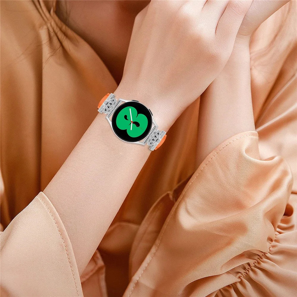 20mm Watch Band for Samsung Galaxy Watch3 41mm 45mm / Watch 5 40mm 44mm Rhinestone Crown-shape Design Strap with Silver Buckle - Orange - 5