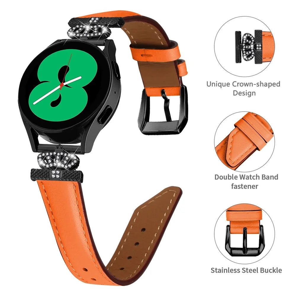 Crown Rhinestone Band for Samsung Galaxy Watch3 41mm 45mm / Watch 5 40mm 44mm , Slim 20mm Watch Strap with Black Buckle - Orange - 3