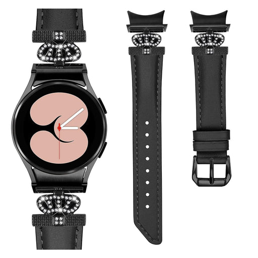 Black Buckle Watch Band for Samsung Galaxy Watch 5 / Watch4 44mm 40mm , Crown-shape Connector Rhinestone Strap - Black - 2