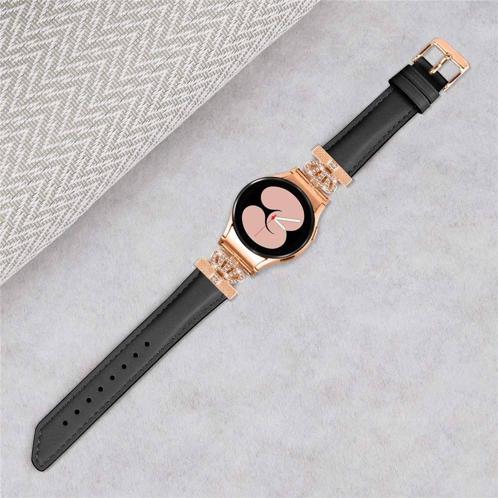 Crown Rhinestone Watch Band for Samsung Galaxy Watch 5 / Watch4 44mm 40mm Bracelet Strap with Rose Gold Buckle - Black - 4