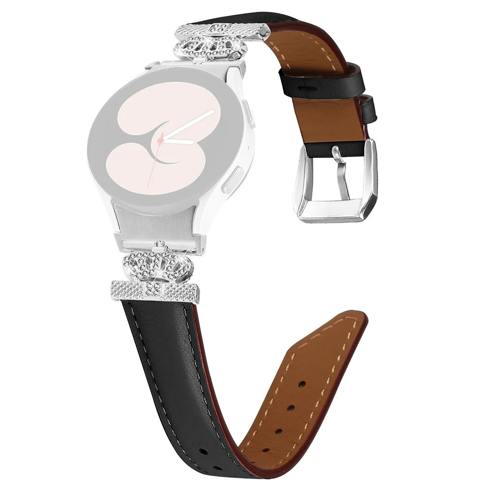 Rhinestone Band for Samsung Galaxy Watch 5 / Watch4 44mm 40mm Crown-shape Connector Watch Strap with Silver Buckle - Black - 1