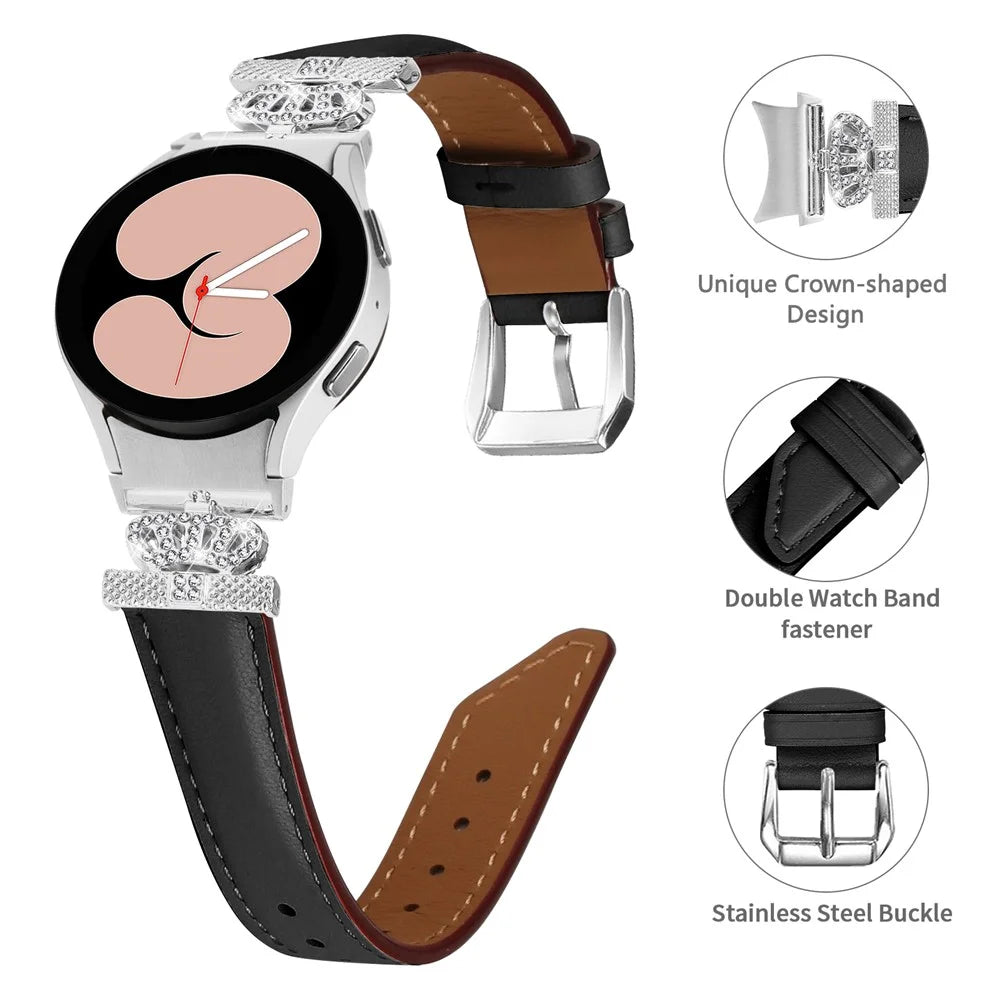Rhinestone Band for Samsung Galaxy Watch 5 / Watch4 44mm 40mm Crown-shape Connector Watch Strap with Silver Buckle - Black - 3