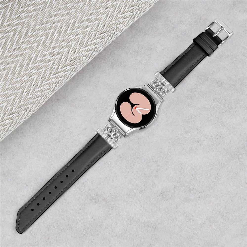 Rhinestone Band for Samsung Galaxy Watch 5 / Watch4 44mm 40mm Crown-shape Connector Watch Strap with Silver Buckle - Black - 4