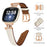 M Shape Rhinestone Watchband for Fitbit Versa 3 / Versa 4 / Sense / Sense 2 Genuine Cowhide Leather Watch Strap with Rose Gold Buckle - Apricot - 3