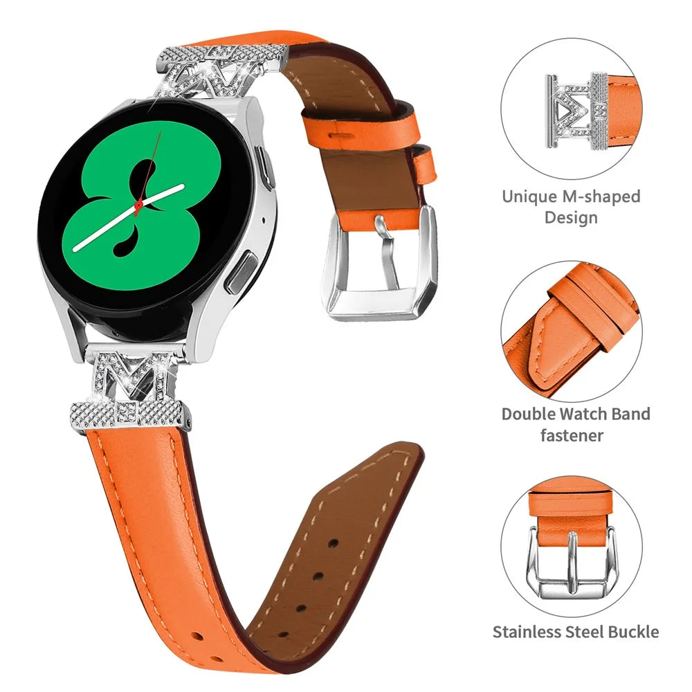 Watch Band for Samsung Galaxy Watch3 41mm 45mm / Watch 5 40mm 44mm , Rhinestone M-shape Design 20mm Slim Strap with Silver Buckle - Orange - 3