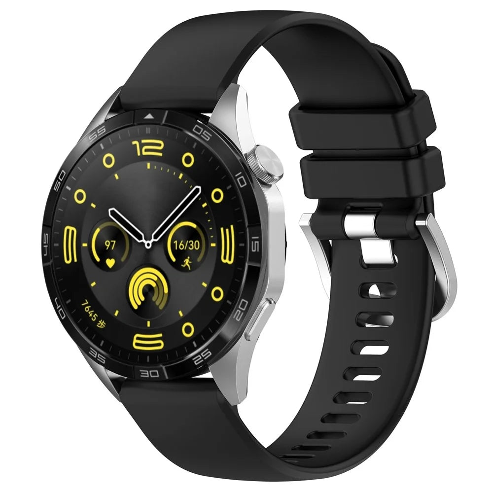 For Huawei Watch GT 5 Pro 46mm / GT 5 46mm / GT 4 46mm / Samsung Galaxy Watch3 45mm Watch Band 22mm Liquid Silicone Strap with Steel Buckle - Black - 5